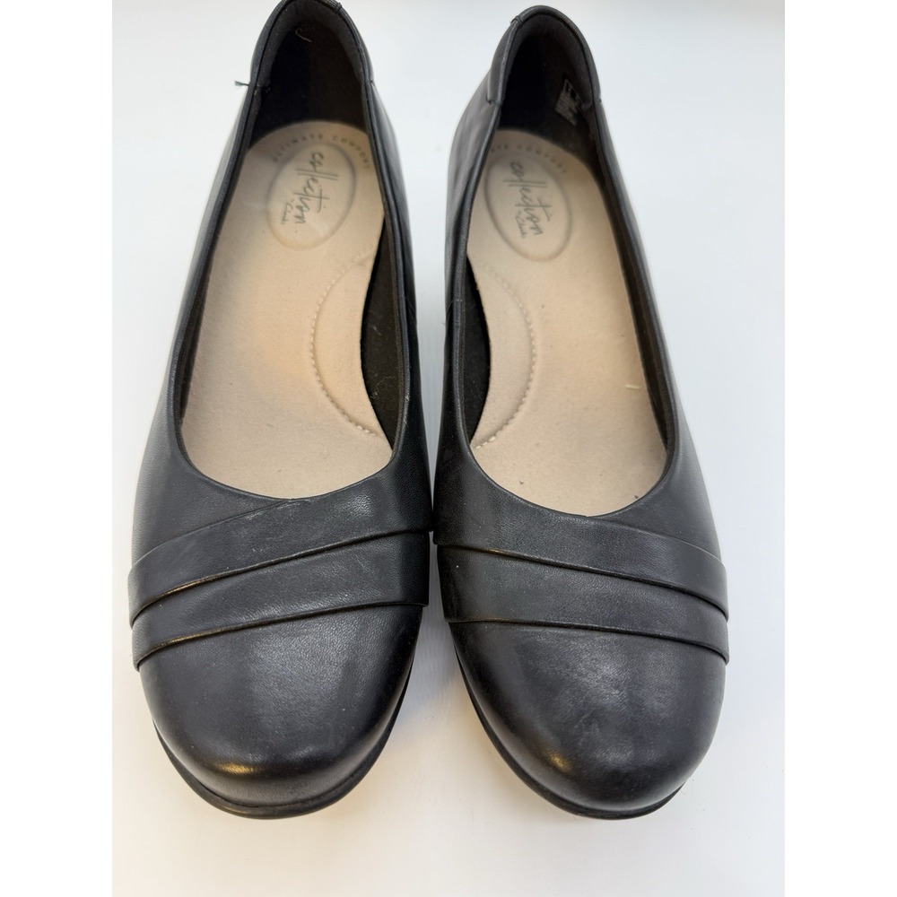 Clarks Collection Pump Heel Womens Size 8.5 M Black Leather Model 15260 Slip Ons - Picture 2 of 8